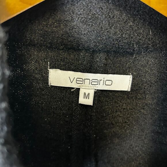 Venario NWT Women's Black Boiled Wool Cable Knit Toggle Cardigan Sweater Sz M - Picture 5 of 15